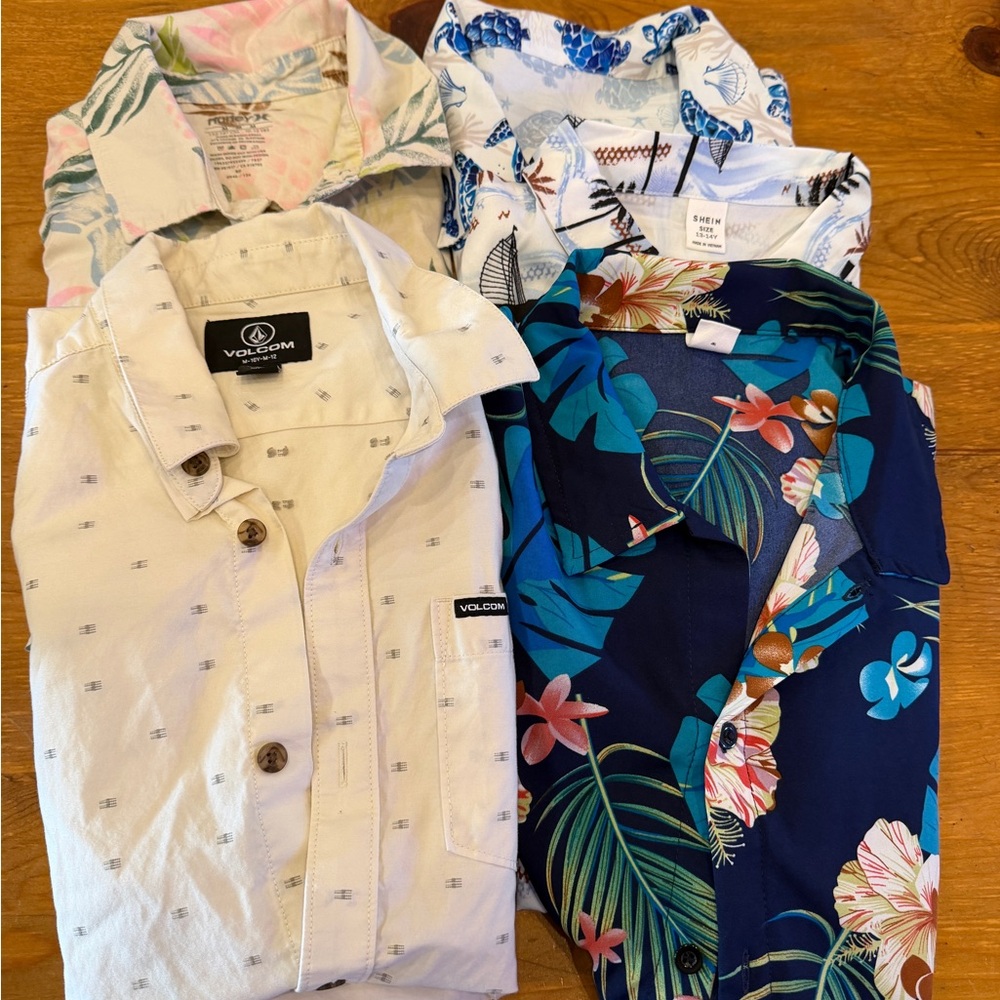 Lot of 5 Boys' summer beach Button-Up Shirts